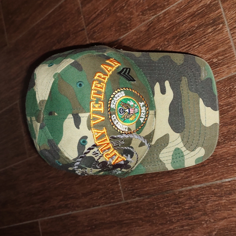 Sam's Cap Green Woodland Camo Army Veteran Adjustable Strapback Hat